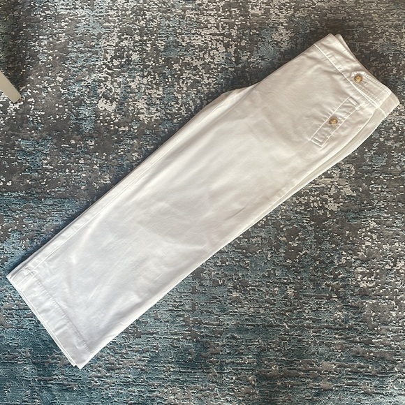 Talbots Summer White with Gold T Buttons Ankle Length Cotton Pants Size 2 - Picture 4 of 13